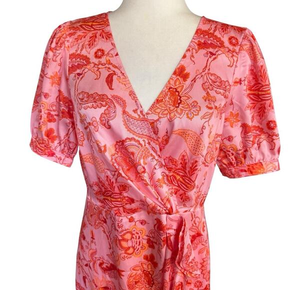 Cinq a Sept Kay Ruffle Midi Dress English Rose Pink Orange Floral Sz 6 Fairycore - Picture 2 of 13